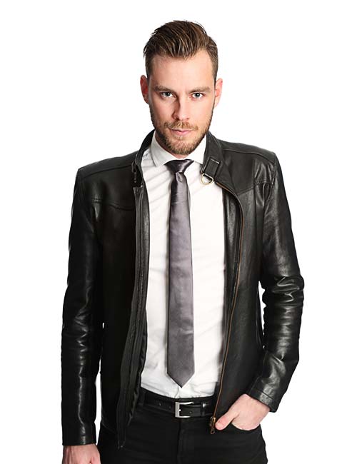 black leather suit